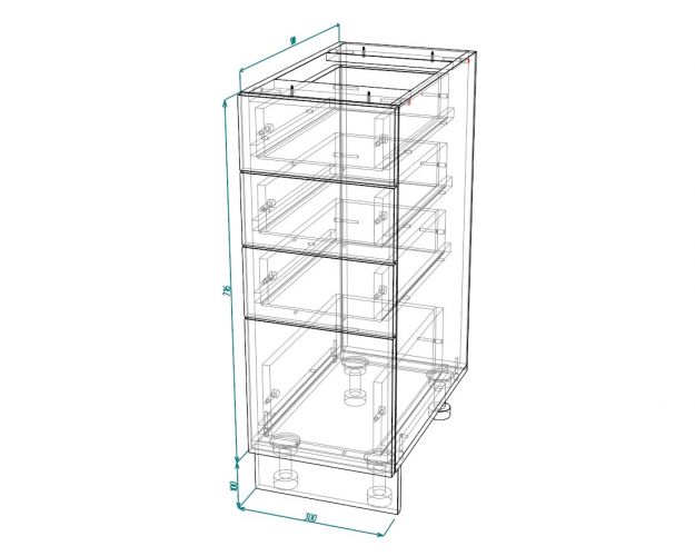 Кёльн ШНЯ 300 Шкаф нижний с 4-мя ящиками (Софт даймонд/корпус Венге)